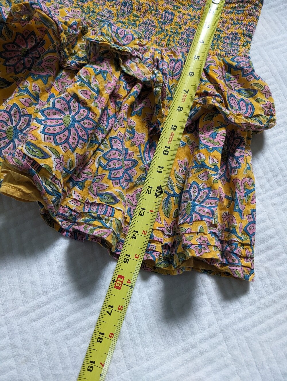 Cleobella Kate Saffron Yellow Tiered Smocked Waist Cotton Mini Skirt Small - Picture 8 of 9